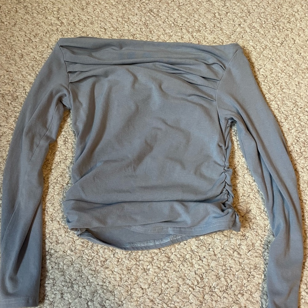 Women's Off the Shoulder Long Sleeve Top in Slate Blue
